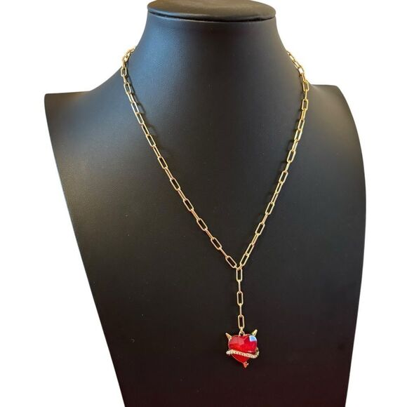 Sexy Devil Red Crystal Heart Y Necklace. - Picture 2 of 7